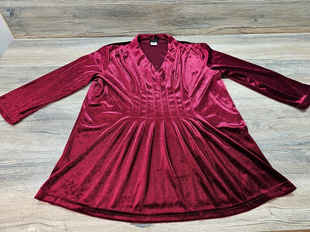 Women's Salon Studio Velvet Wine Burgundy Pullover Blouse 3/4 Sleeve